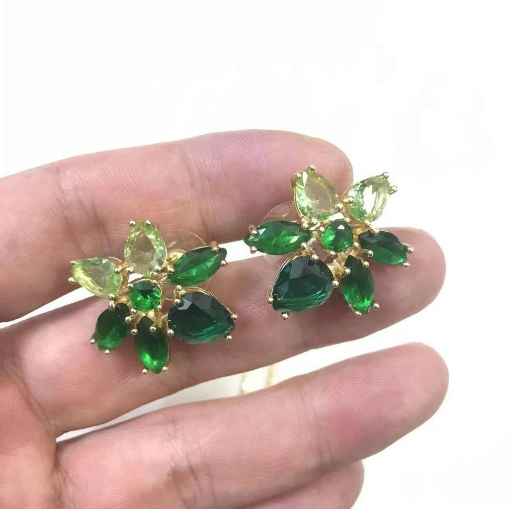 Bộ Vòng cổ + Bông Tai Đính Đá Quý Màu Kẹo Ngọt Siêu Lấp Lánh Hình Giọt Nước Hoa Giọt Nước Màu Xanh Lá
