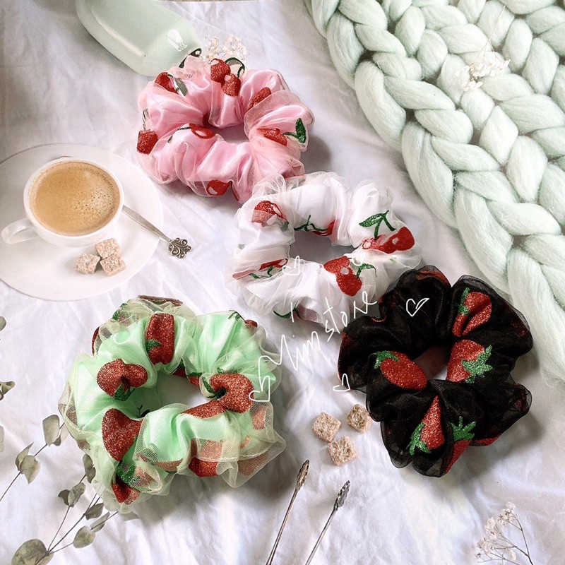 {Ảnh thật} SCRUNCHIES DÂU Chery KIM TUYẾN, LIMITED 2 LỚP, CỘT TÓC VẢI THỜI TRANG HOT