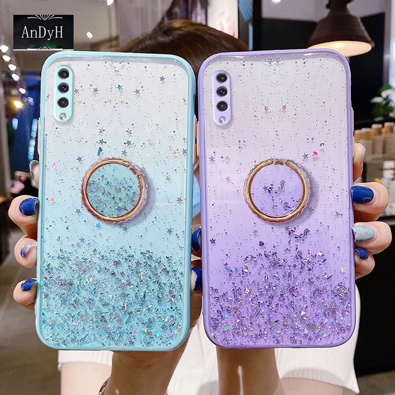 Ốp điện thoại họa tiết ngôi sao lấp lánh kèm giá đỡ nhẫn cho Samsung Galaxy A50 A50S A30S A70S A70