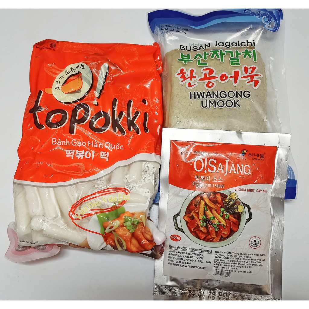 combo 1kg BÁNH GẠO TOKPOKKI  + 450G CHẢ CÁ HÀN QUỐC+ 200G SỐT OSAJANG HÀN QUỐC