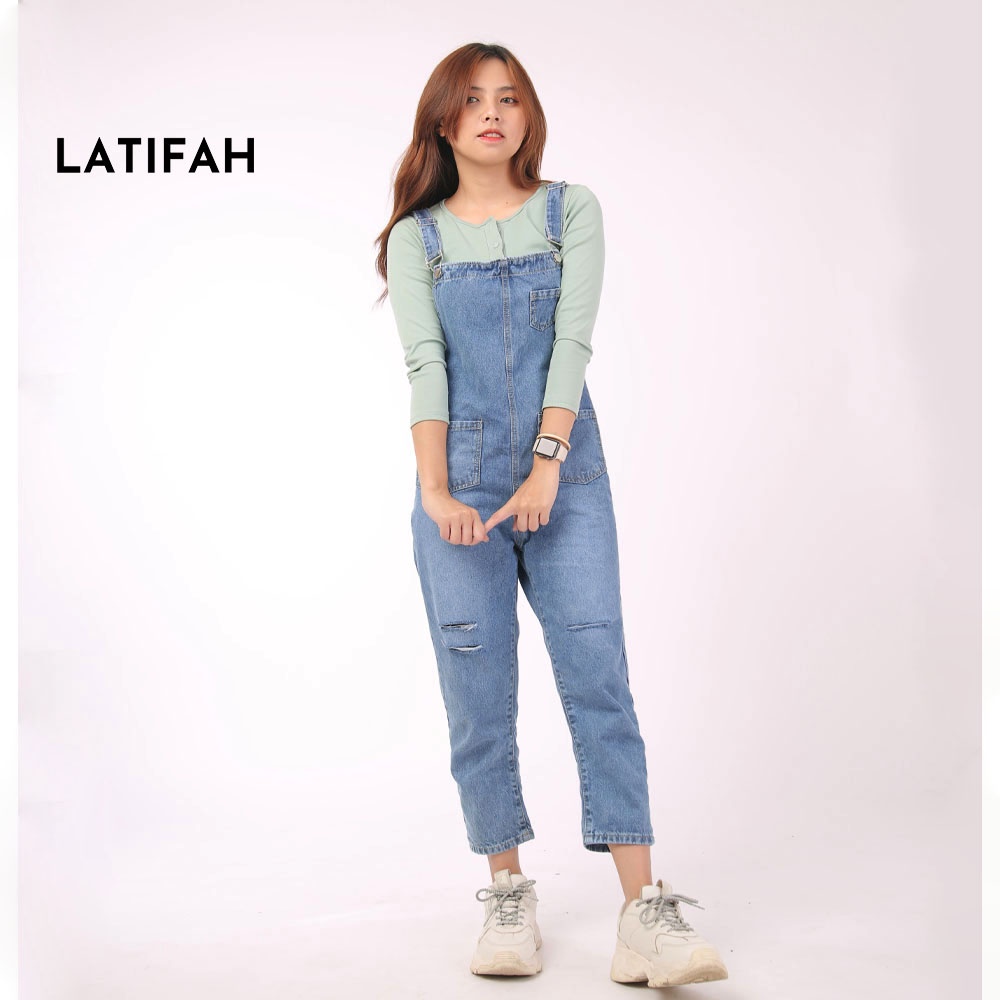 Quần yếm jean dài nữ LATIFAH YJ002 rách phong cách ulzzang hàn quốc