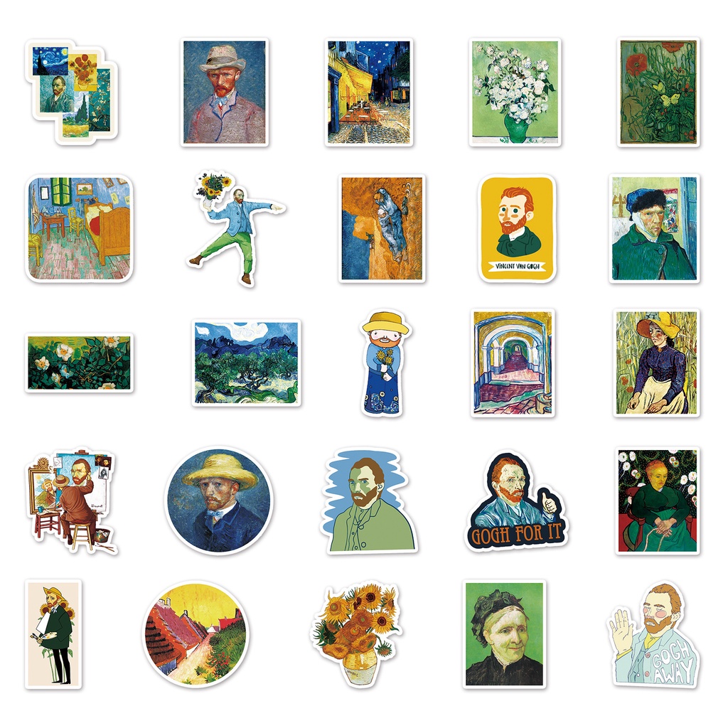 Sticker Van Gogh sơn dầu nhiều họa tiết chống nước, dán trang trí laptop, mũ bảo hiểm, vali, xe ga - DB.099