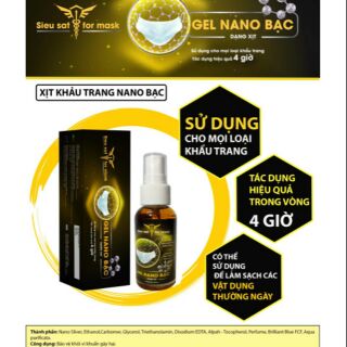 Gel nano bạc sieu sat for mask (xịt kháng khuẩn khẩu trang) 50ml
