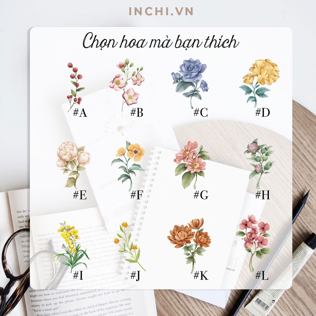 ( RIBBON FLORIST )  SỔ TAY IN TÊN VÀ 12 MẪU HOA THEO YÊU CẦU LÒ XO 120 TRANG GHI CHÉP CÁ NHÂN PLAANER, SKETCHBOOK.