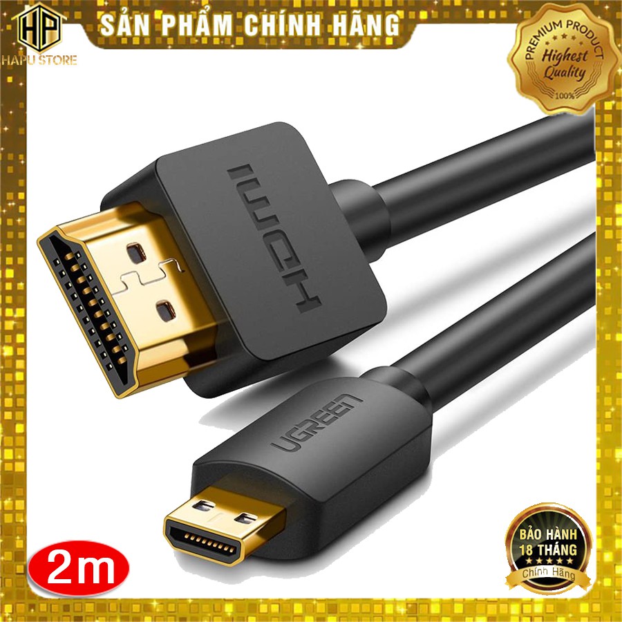 [Mã ELHACE giảm 4% đơn 300K] Cáp chuyển đổi Micro HDMI sang HDMI Ugreen 30103 dài 2m chính hãng - Hapustore