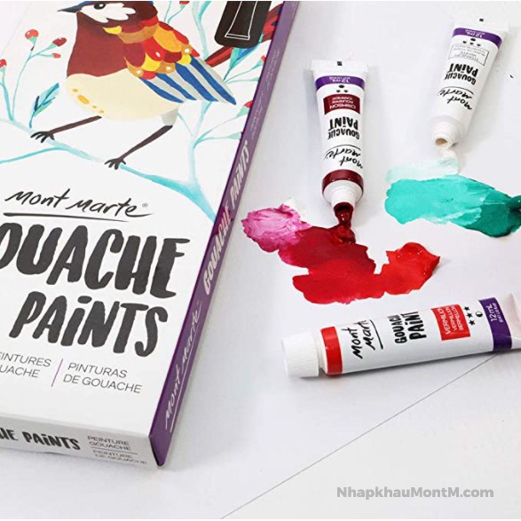 Màu gouache Mont Marte, màu bột pha sẵn tuýp 12ml bộ 12/18/24