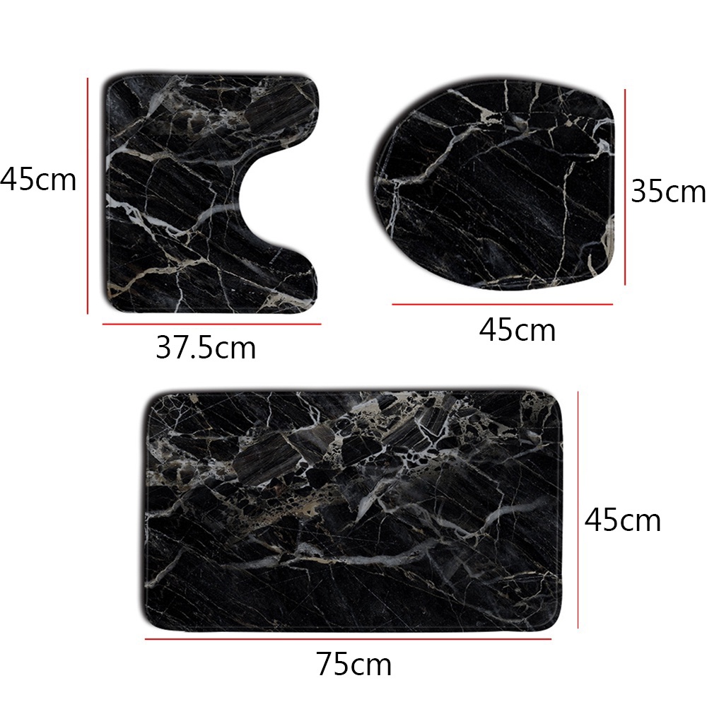 Bộ 3 tấm lót trang trí nhà tắm cho nắp bồn cầu + thảm lót chống trượt họa tiết vân đá