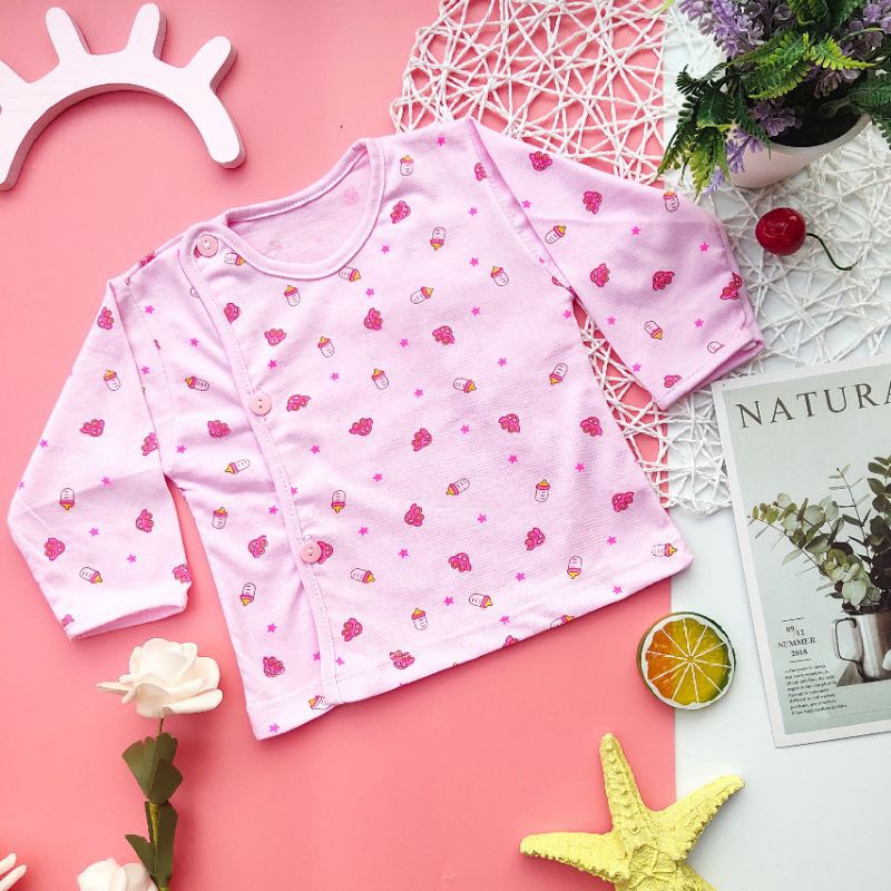 Áo dài tay cúc lệch họa tiết bình sữa cho bé 3-8kg/ nhiều mẫu