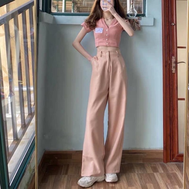 (Hàng đặt trước) Set áo cảdigan quần ống suông dáng dài