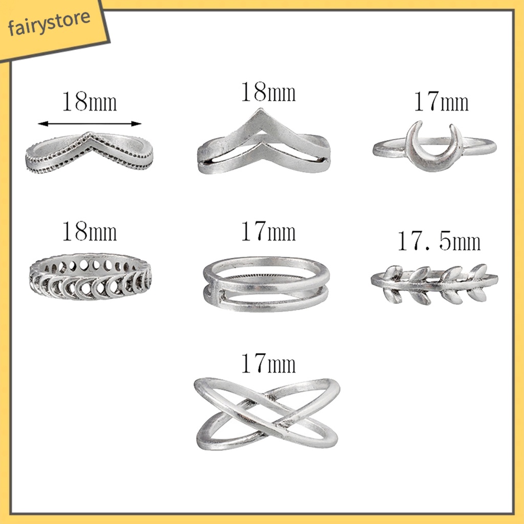 Bộ 7 Nhẫn Đeo Tay Phong Cách Retro Xinh Xắn