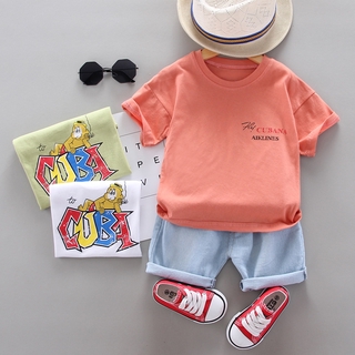 summer Cartoon printed letters Two-piece 0-4 years old baby children's clothing