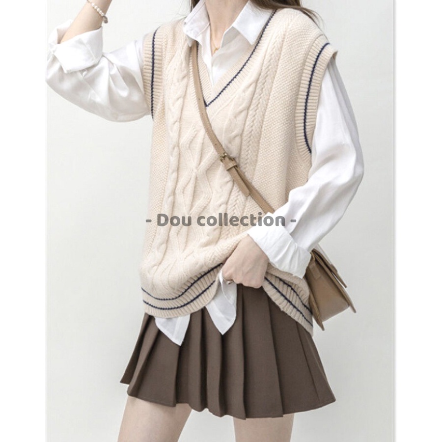 Áo Gile Trơn Áo Len Không Tay Cổ V Dáng Xuông Cá Tính Thời Trang Thu Đông - Mã TA039