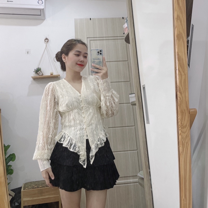 Áo Sơ mi thiết kế Ren bèo kèm ảnh thật