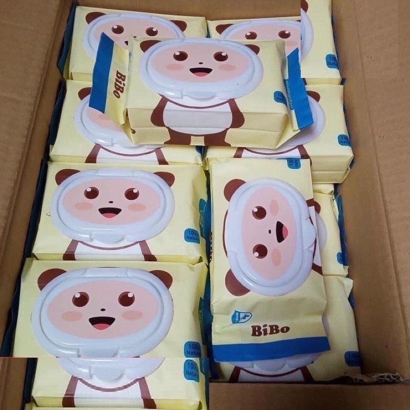 Bịch 100 khăn ướt BiBo không mùi, không paraben, an toàn cho trẻ sơ sinh, giấy ướt, giấy đa năng