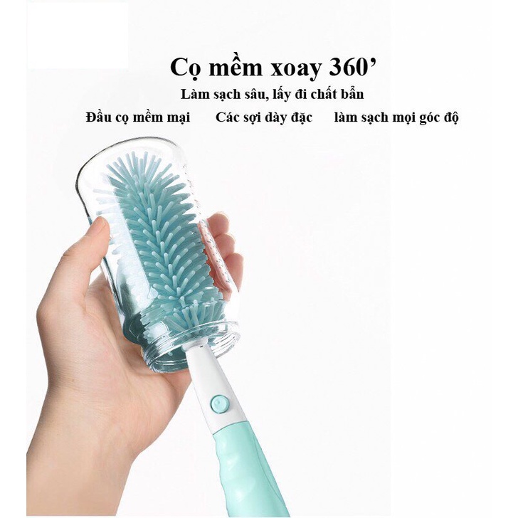 Bộ cọ rửa bình sữa em bé 3 trong 1 chất liệu silicon cao cấp, xoay 360 độ