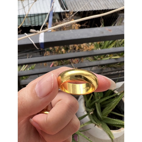 𝗡𝗵𝗮̂̃𝗻 trơn 5 chỉ khắc mộc 9999 mạ vàng 24k bền màu
