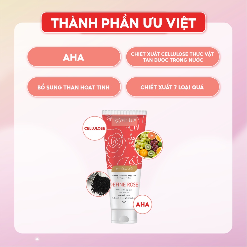 Gel Tẩy Tế Bào Chết Giảm Thâm Nách, Mông và Bikini Rewhitez Define Rose Hương Nước Hoa Quyến Rũ (Tuýp Đỏ) 50g