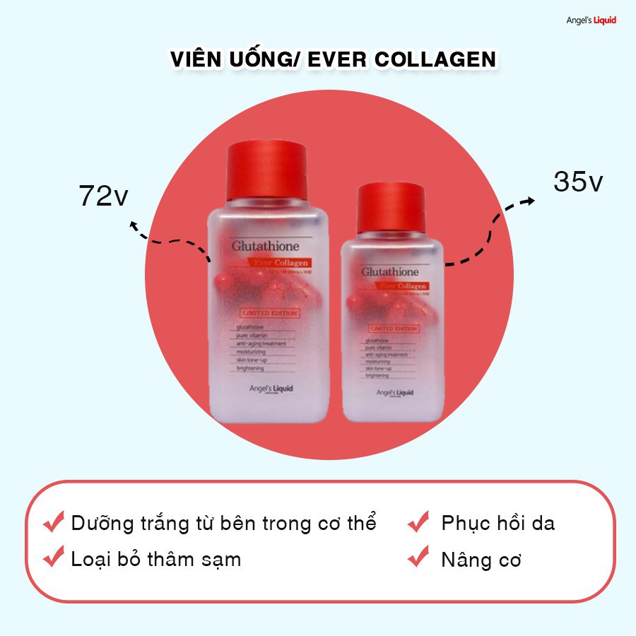 Viên uống trắng da Cấp nước Hàn Quốc Glutathione 7 day Angle’s Liquid Oneday Collagen Lọ 72 viên