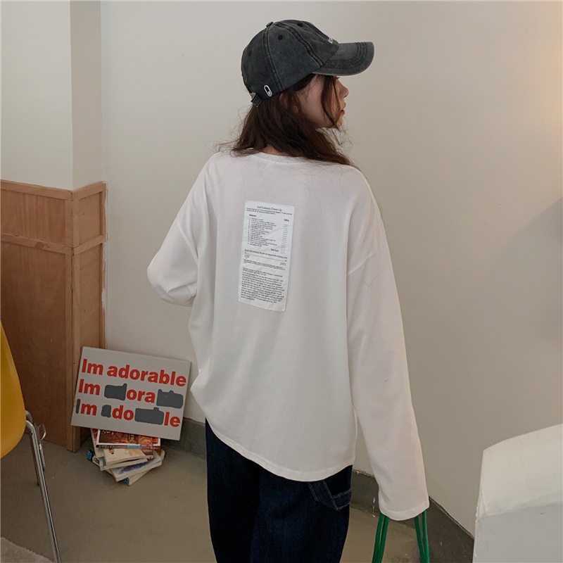 Áo thun SUXI tay dài dáng rộng in họa tiết mới thời trang cho nữ