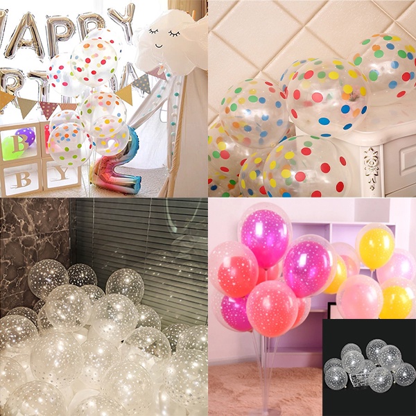 Set 10 bóng trong in sao/ bóng chấm bi nhiều màu trang trí tiệc sinh nhật
