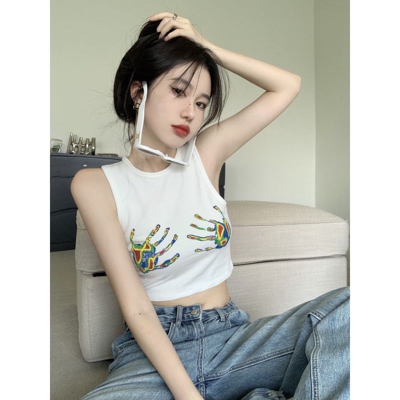 Áo Hai Dây Ngắn Phong Cách retro Mỹ Cho Nữ