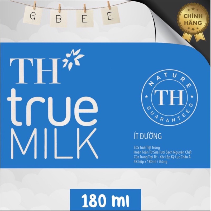 1/2 thùng = 24 hộp sữa tươi TH TrueMilk 180ml ( Có đường, Ít đường, Không đường, Sô-cô-la, Dâu)