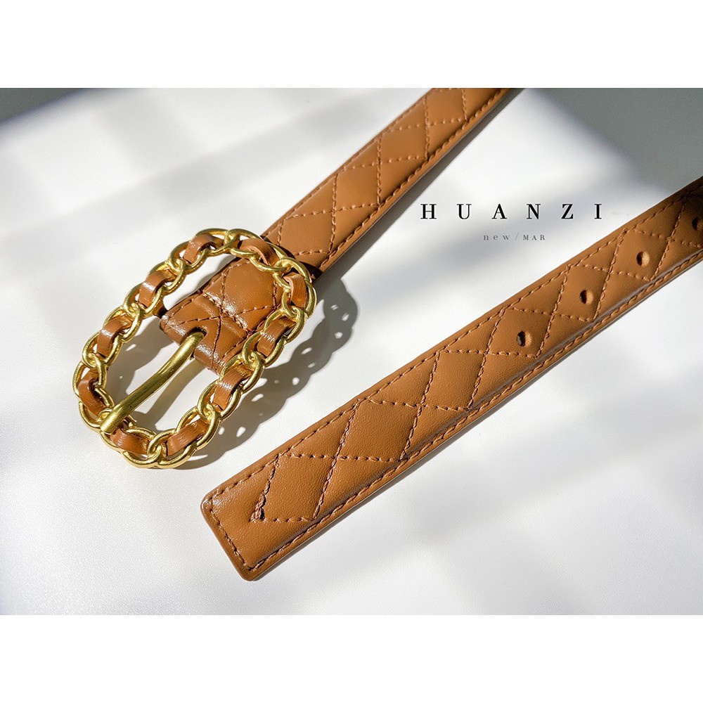 THẮT LƯNG DÂY NỊT NỮ chất da PU cao cấp bản 2.3cm mặt khóa xích vàng