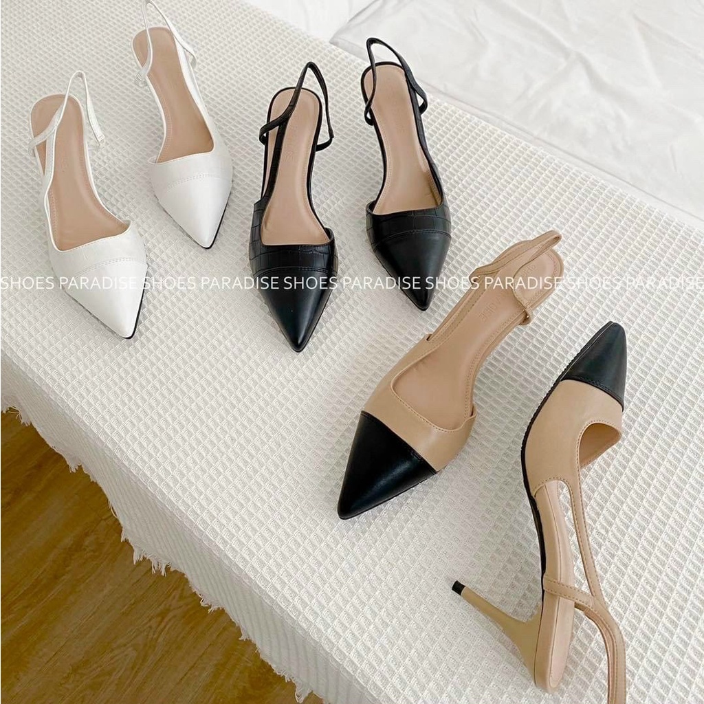 Sandal bít mũi khoét cạnh mũi nhọn gót đũa 3 màu - 7P