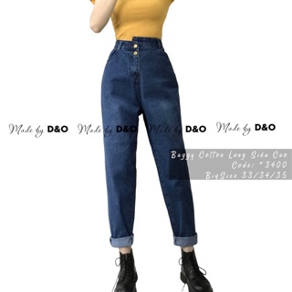 Quần Bò Lưng Cao/Quần Baggy Jean Nam/Nữ - LƯNG LỆCH 2 Nút Siêu Cao - FORM TO DÀI Xanh Đậm