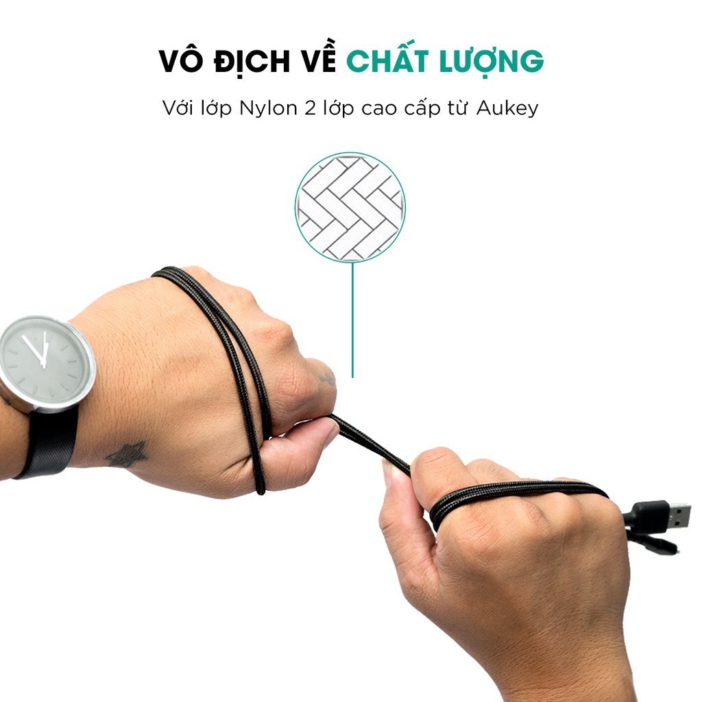 Cáp sạc nhanh bện Nylon đa năng 3 in 1 AUKEY CB-BAL5 chuẩn MFi (cổng Lightning &  USB-C, truyền data 480 Mbps) dài 1.2m