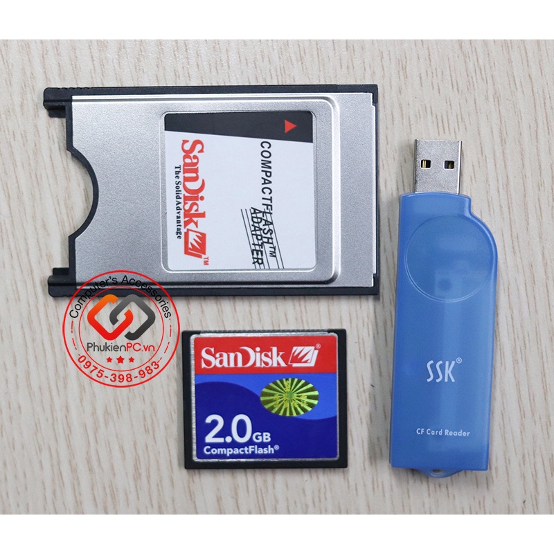 Combo thẻ nhớ CF Card SANDISK 2GB + Áo thẻ nhớ CNC + đầu đọc thẻ CF USB chuyên dụng