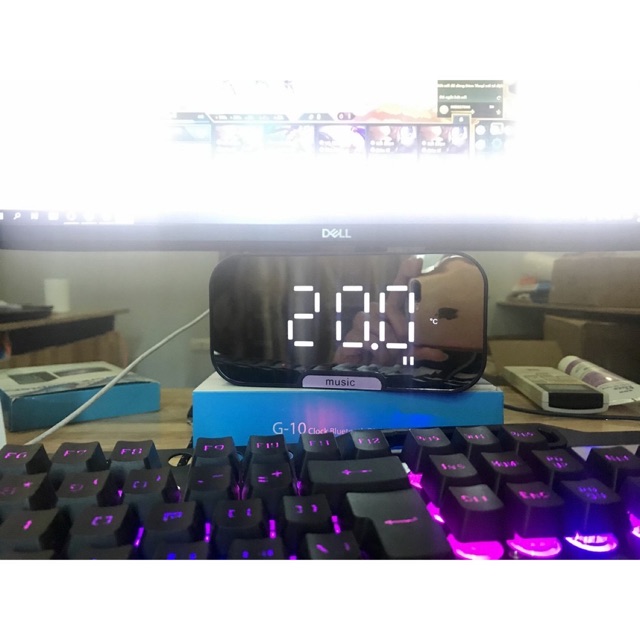Loa Blutooth Đồng Hồ G10 kiêm đo nhiệt độ trong phòng mặt gương hiển thị đèn Led