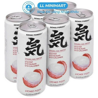 Lốc 6 lon nước khoáng có ga genki vị vải 330ml/lon