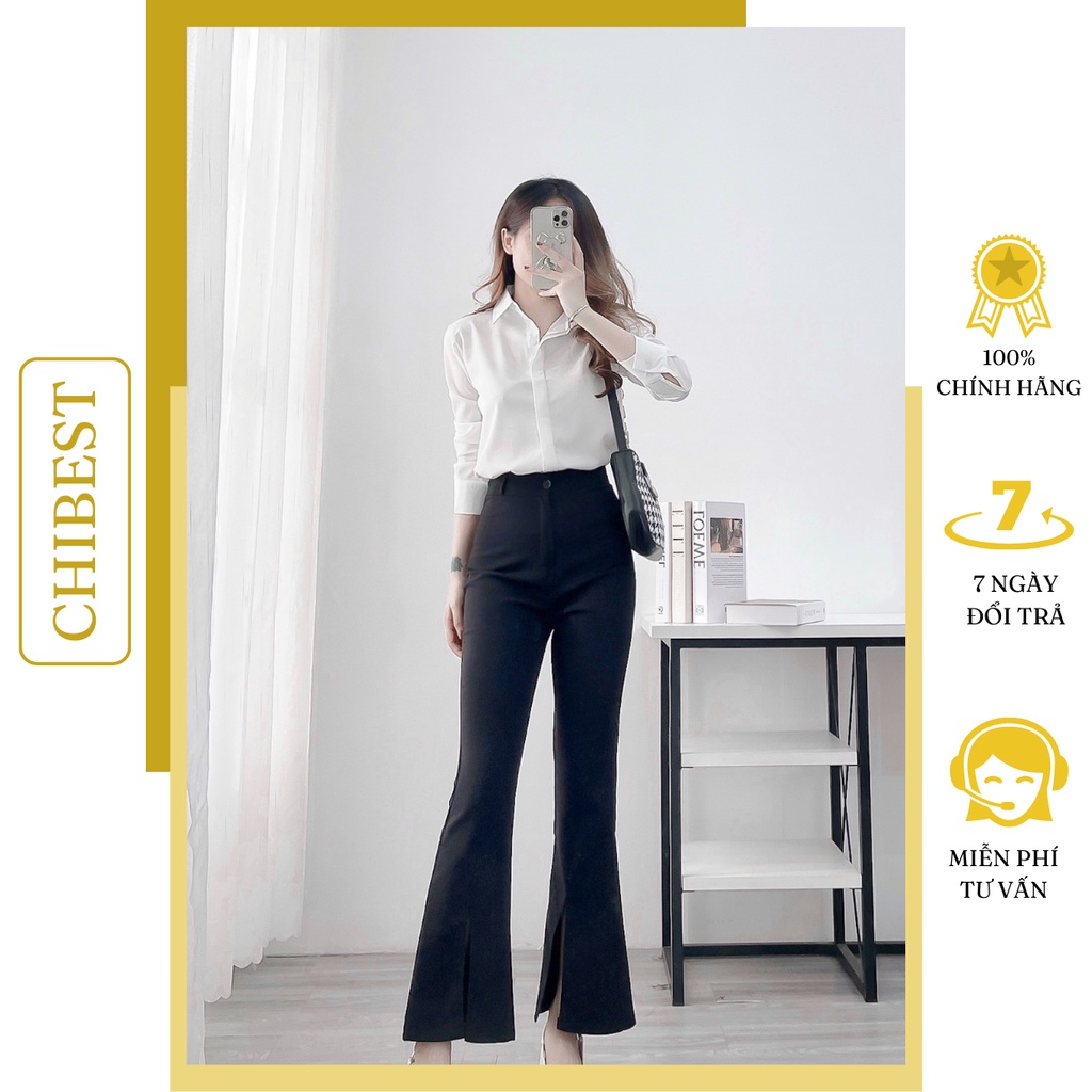 Áo sơ mi trắng nữ công sở kiểu tay dài nút ẩn cao cấp đẹp CHIBEST AB204
