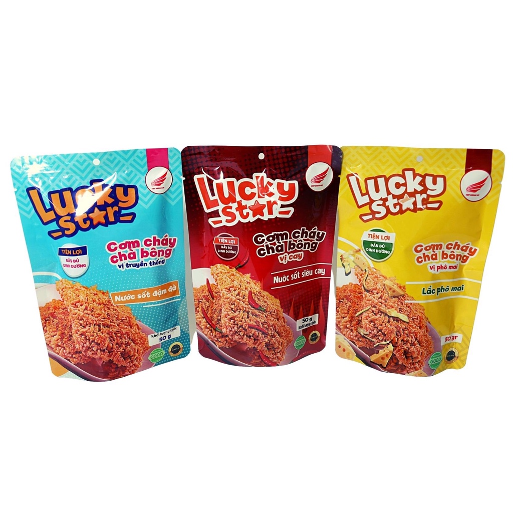 Cơm cháy chà bông vị (Truyền Thống-Cay-Phô Mai) Lucky Star 50g thơm ngon đậm vị nhiều dinh dưỡng | Đồ ăn vặt Nonglamfood