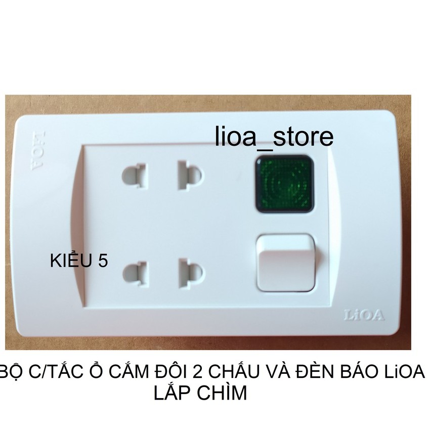 BỘ CÔNG TẮC Ổ CẮM ĐÔI 2 CHẤU VÀ ĐÈN BÁO CHỮ NHẤT LiOA - LẮP CHÌM