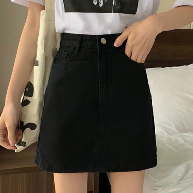 Chân váy bò basic ullzang ( sẵn trắng)