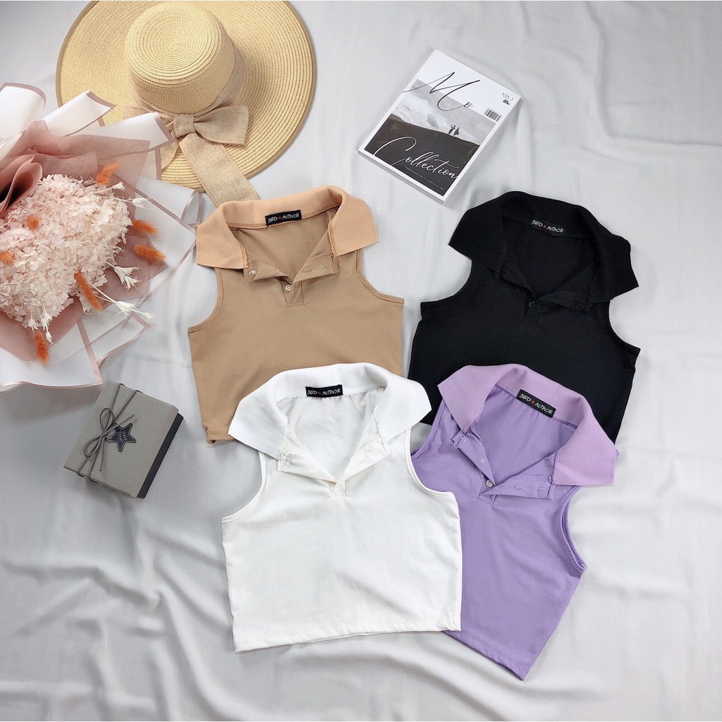 áo kiểu cổ bẻ ba lỗ sát nách cực xinh