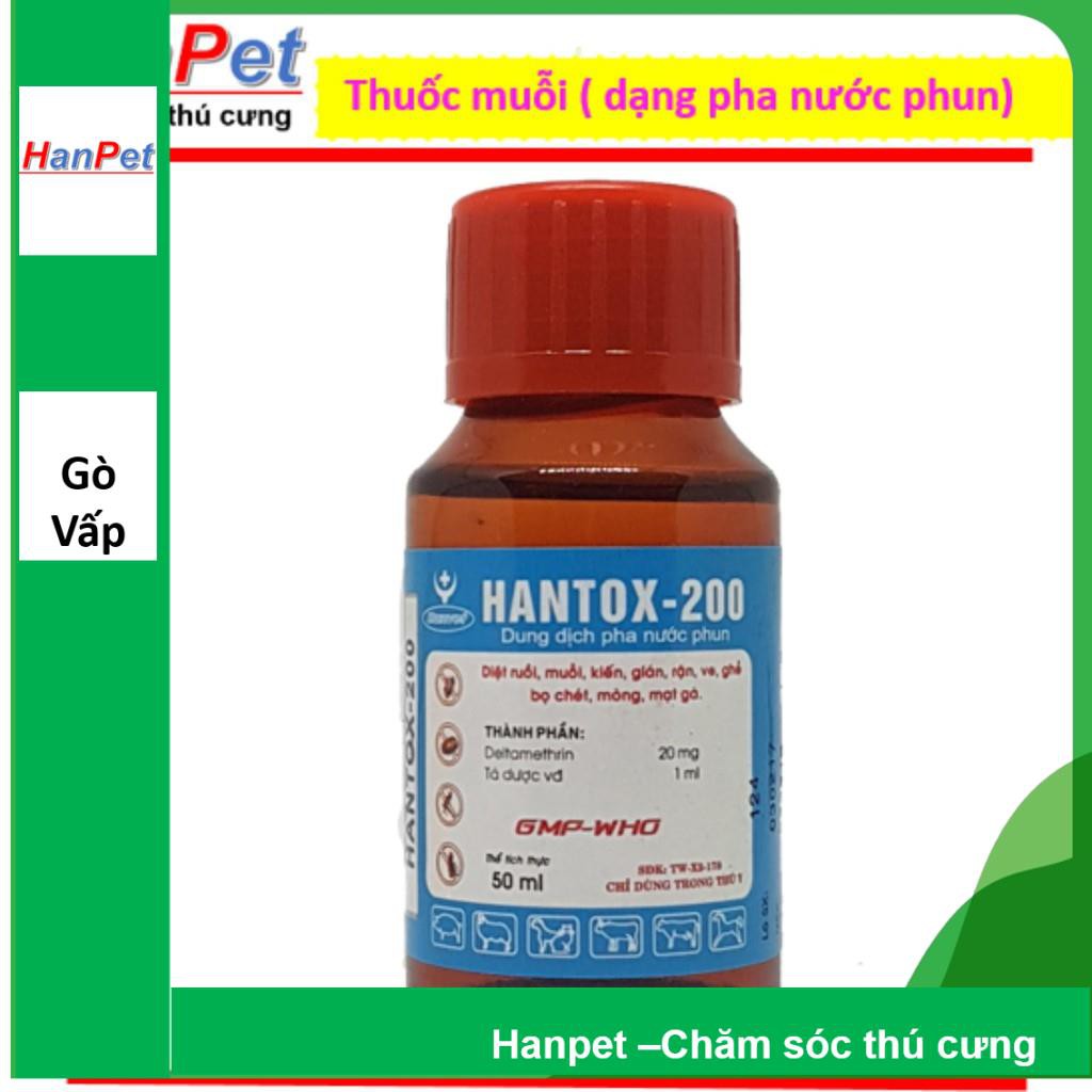 Hanpet.GV- Xịt muỗi, ruồi, kiến, gián HANTOX 50ml nắp đỏ,- dạng pha nước phun hoặc ngâm màn