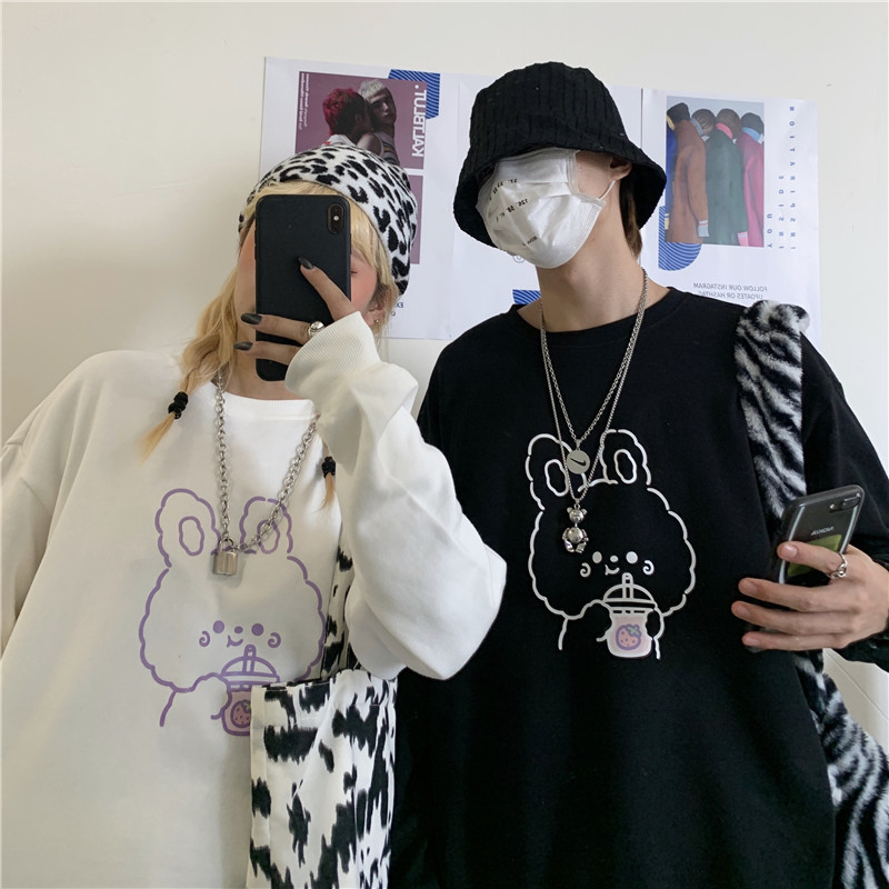 Áo Sweater Tay Dài Dáng Rộng In Hình Gấu Đáng Yêu Thời Trang Mùa Thu