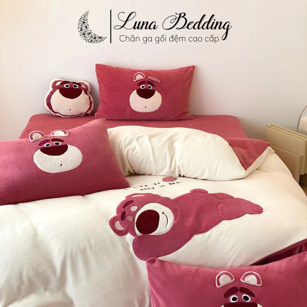 Bộ Chăn Ga Gối Nỉ Nhung Cao Cấp Họa Tiết Hoạt Hình Disney Ngộ Nghĩnh Luna Bedding