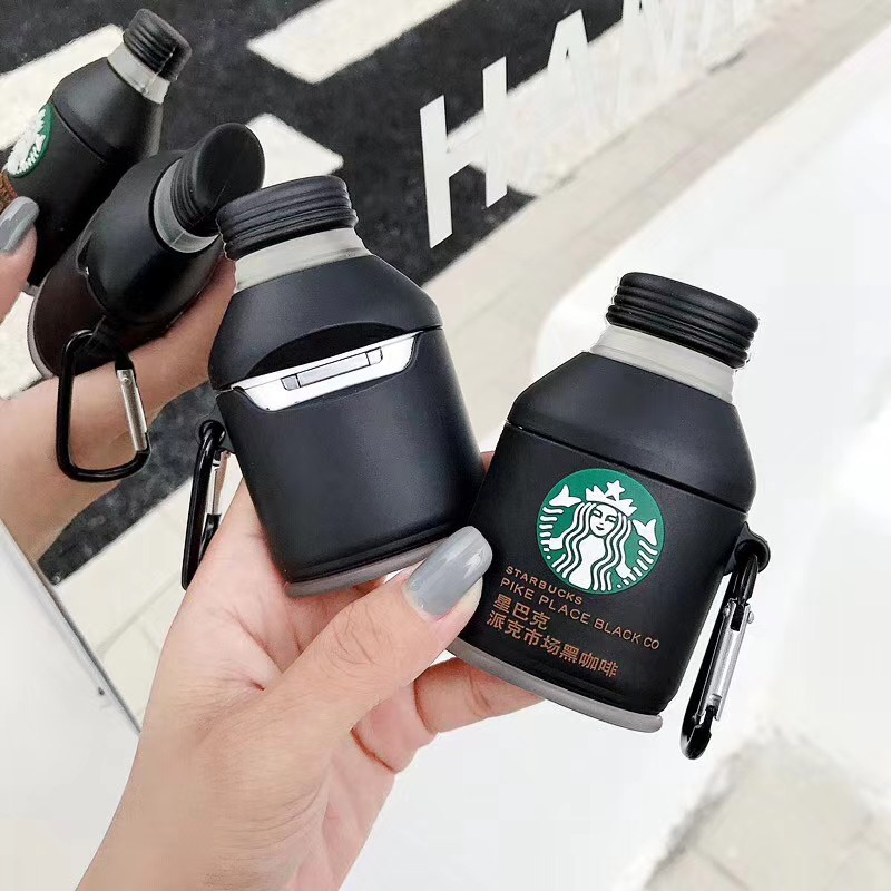 Vỏ bảo vệ hộp sạc tai nghe không dây Apple AirPods 1/2/3 hình chai cà phê Starbucks bằng silicone