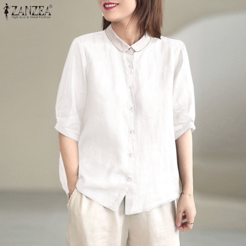 Áo sơ mi ZANZEA tay ngắn dáng rộng phong cách Hàn Quốc thời trang dành cho nữ