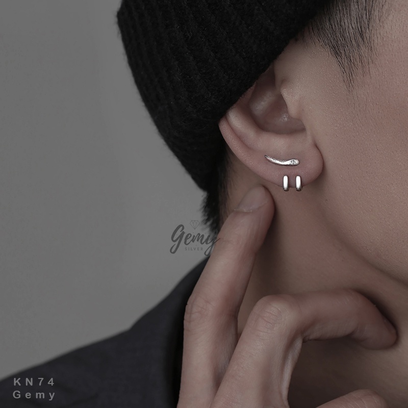 Khuyên tai bạc nam móc cong 925 phong cách unisex Silver Tusk 2 (1 chiếc) | GEMY SILVER KN74