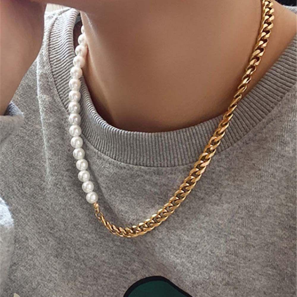 Dây Chuyền Đính Ngọc Trai Nhân Tạo Phong Cách Punk Hip Hop Cho Nam Và Nữ|Vòng Cổ Choker Kim Loại Đính Hạt Màu Sắc