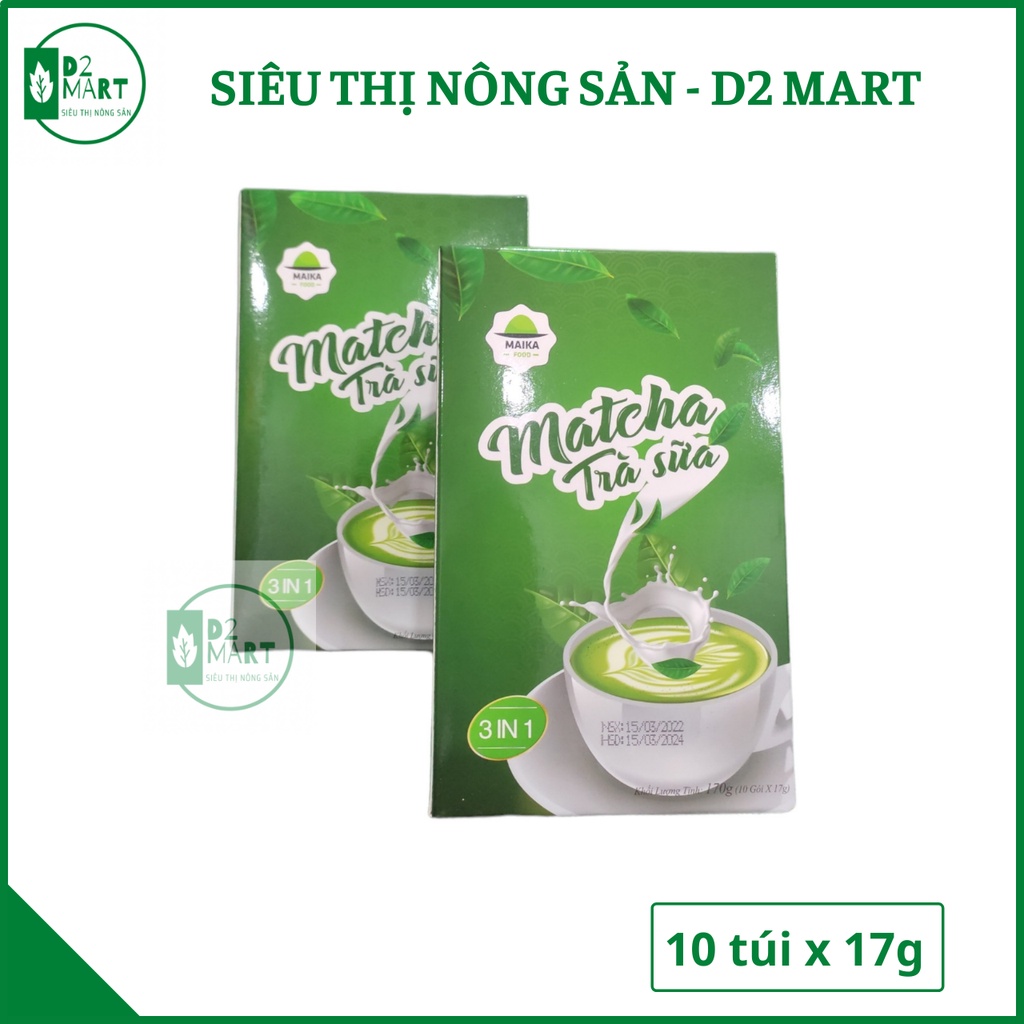 Trà sữa matcha Maika food OCOP 4 sao - Matcha latte - Hộp 10 gói 170 gr - Siêu thị nông sản D2 mart