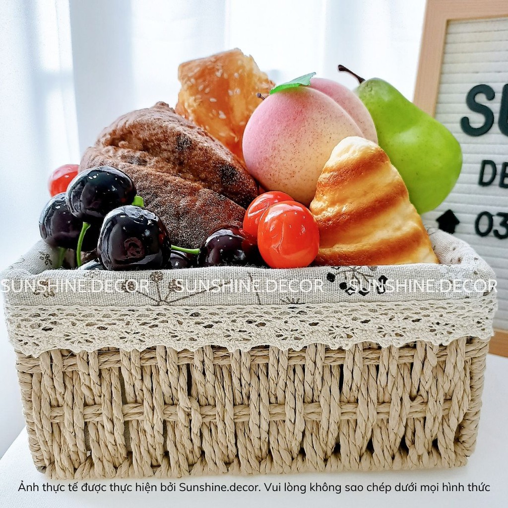 Giỏ Cói Đựng Đồ Lưu Trữ Trang Trí Đi Picnic Hình Chữ Nhật Có Lót Vải Phong Cách Vintage-Sunshine.decor