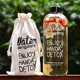 Bình Đựng Nước Detox 1000 ml Water Pong Dang Trong Suốt Kèm Túi Vải