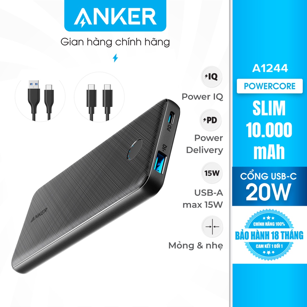 Pin sạc dự phòng ANKER PowerCore Slim 10000mAh Power Delivery 20w - A1244