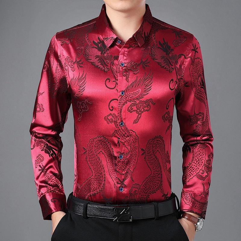 Áo Sơ Mi Lụa Satin Dài Tay Phong Cách Trung Hoa Dành Cho Nam